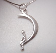 Stargazer on Crescent Moon 925 Sterling Silver Pendant