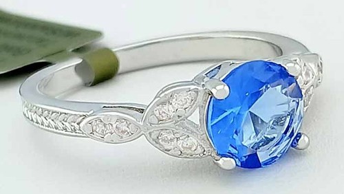 LAB 1.55 Cts TANZANITE & WHITE SAPPHIRE RING 14K WHITE GOLD PLATED -New With Tag - Picture 4 of 5