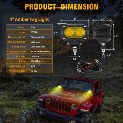 4"Inch LED Amber Cube Pods Work Light Bar Spot Fog Lamp Driving Offroad ATV UTV - Picture 4 of 23