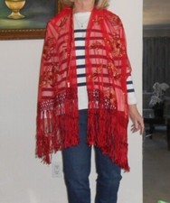 Gorgeous Sheer, RED, Embroidered Shawl/Scarf