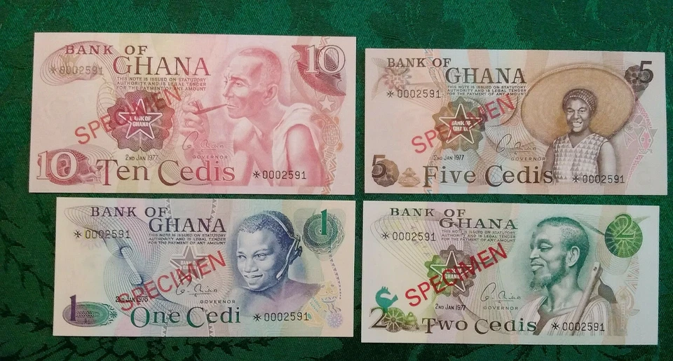 GHANA COMPLETE 4 SPECIMEN SET 1976 002591 CS1 (P 13-16) UNC COA - Image 2 of 3