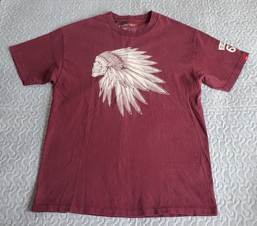Vans Original T Shirt Large Burgundy Classic Skull Feather Headdress 66 Graphic