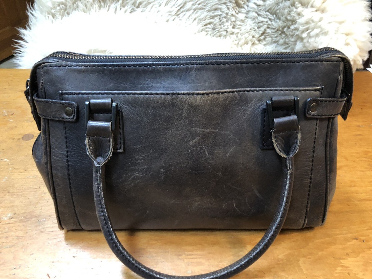 English Designer Timothy Oulton Alcock Leather Handbag dark grey 