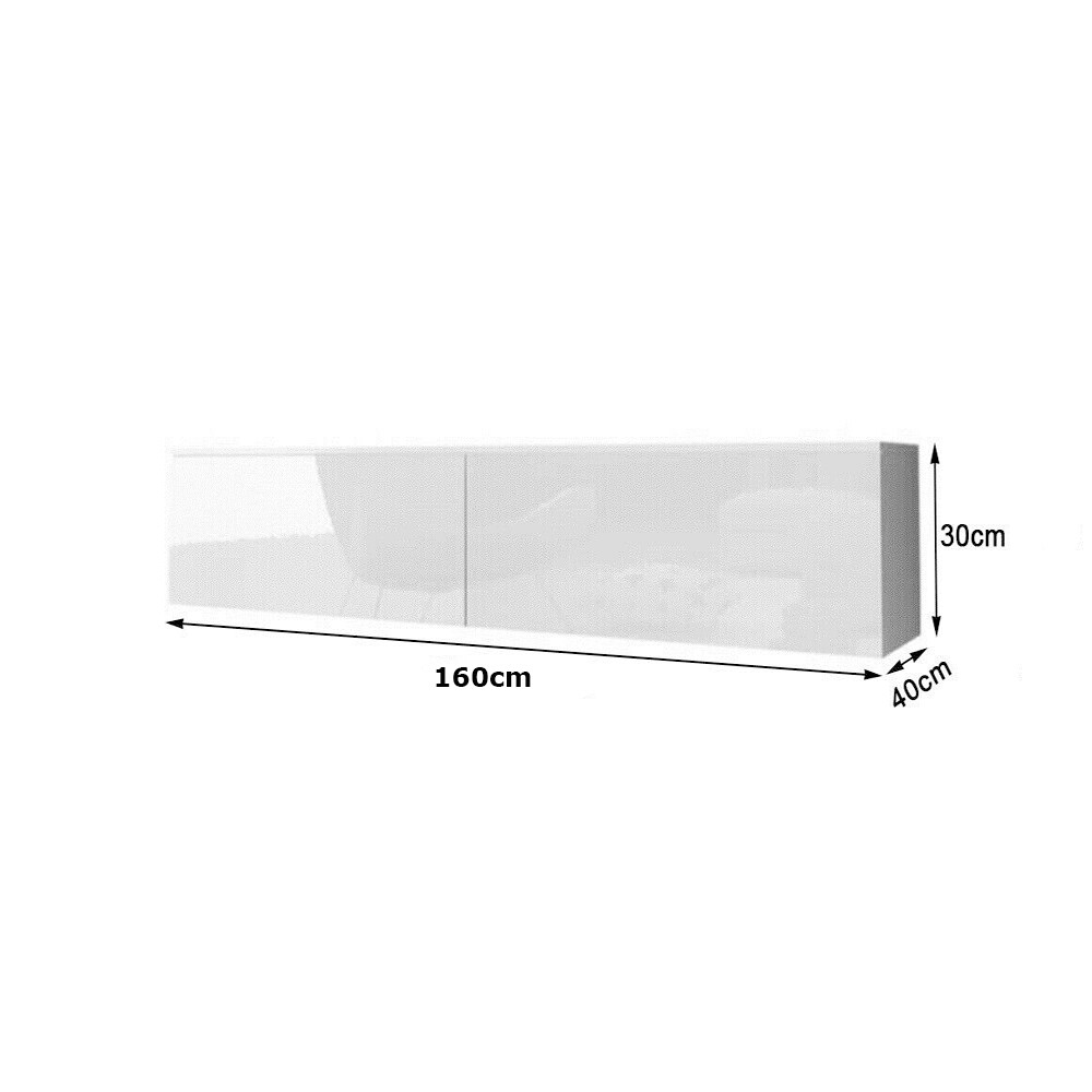 White 160CM Wall Mounted TV Unit With High Gloss Floating Stand