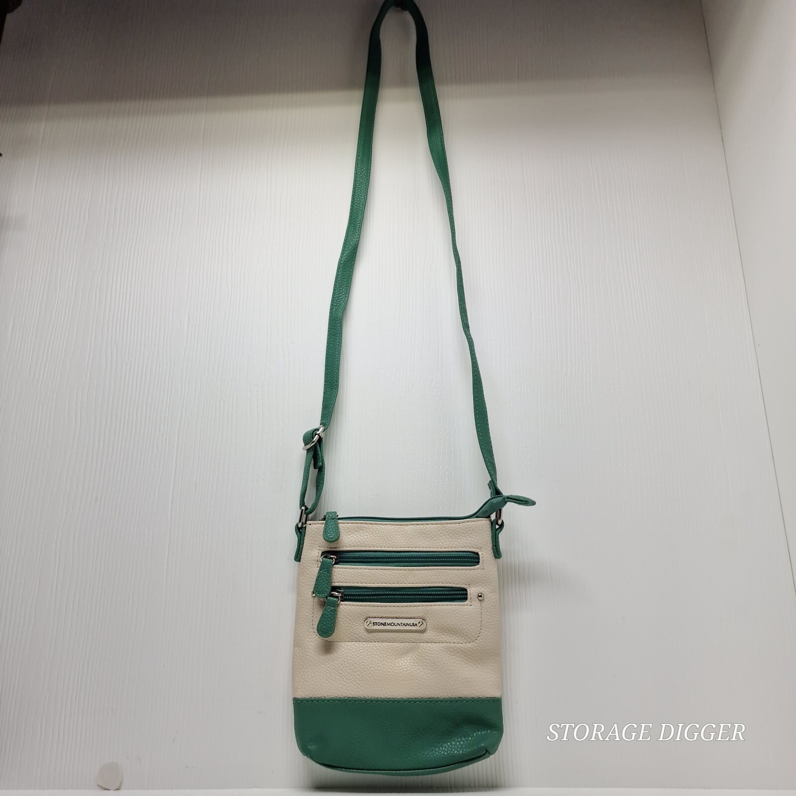 Stone Mountain USA Shoulder Bag Womens Teal Cream Bonded Leather Crossbody Strap