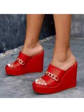 sandali sabot ciabatte 10 cm Platform rosso oro comode pelle sintetica 50639