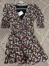 New Zara Printed Shoulder Pad Dress, Size M,Multicolored