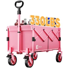330LBS Collapsible Foldable Wagon Cart with Brake Wheels Folding Beach Wagon