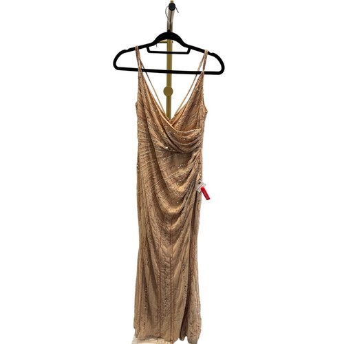 MAC DUGGAL Sequined Spaghetti Strap Cowl Back Gown Nude Womens Size 6 - Picture 5 of 11