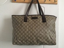 Gucci Brown GG Supreme Canvas Leather Medium Tote 100% authentic