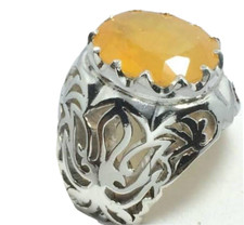 Natural Yellow Sapphire Ring Big Handmade Yellow Sapphire Net Frame Silver 925