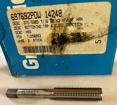 7/16-20 GH3  4 FL HSS TAP BOTTOM STRAIGHT FLUTE, GREENFIELD, NEW