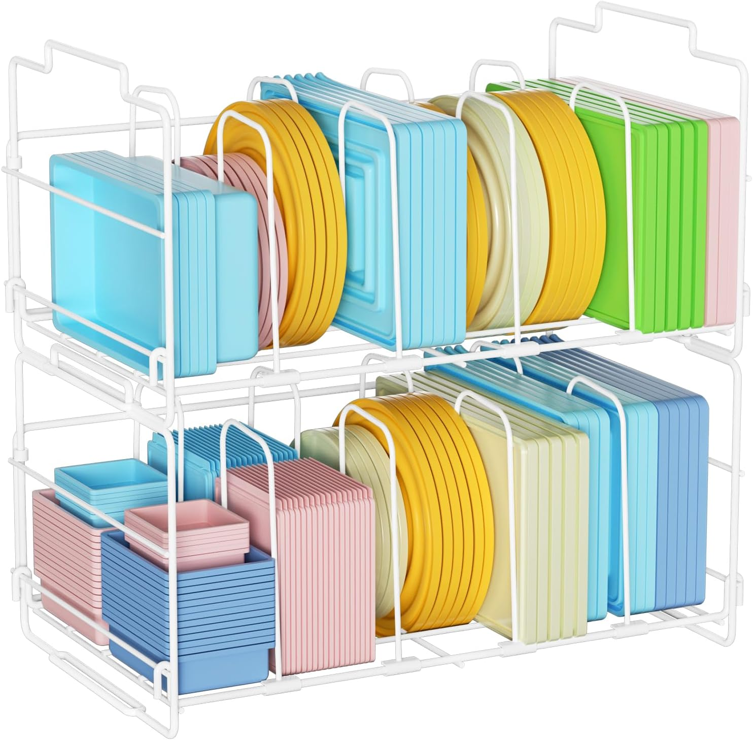 2 Tiers Stack Metal Food Container Lid Organizer 8 Dividers Storage Container Li