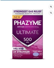 3x PHAZYME ULTIMATE 500 mg Fast Gels Anti-Gas 20 ct. 60 Simethicone Exp: 02/2026