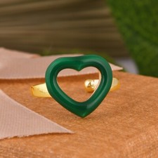 Green Enamel Open Heart Ring Gold Plated 925 Silver Ring For Engagement Gift
