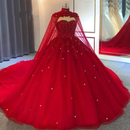 Red Lace Wedding Dresses Plus Size Cape ...