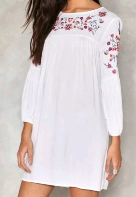 Vera & Lucy Women's  Shirt Dress White Embroidered  Flowers
