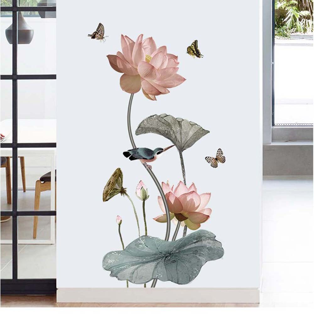 Decor Decals Stickers Vinyl Art Beautiful Lotus Wall Stickers Lotus Flowers 3d Wall Decals 60x90cm Home Decor Children S Bedroom Girl Decor Decals Stickers Vinyl Art