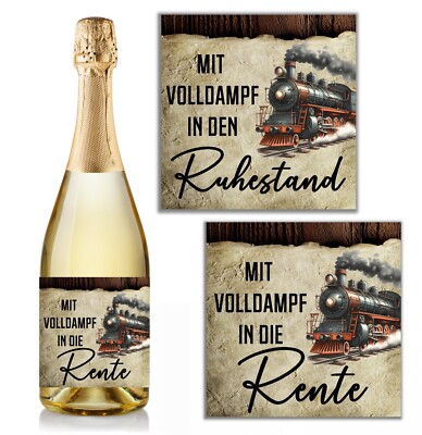 1 Aufkleber Sektflasche Bierflasche Geschenk Glückwunsch zur Rente / Ruhestand