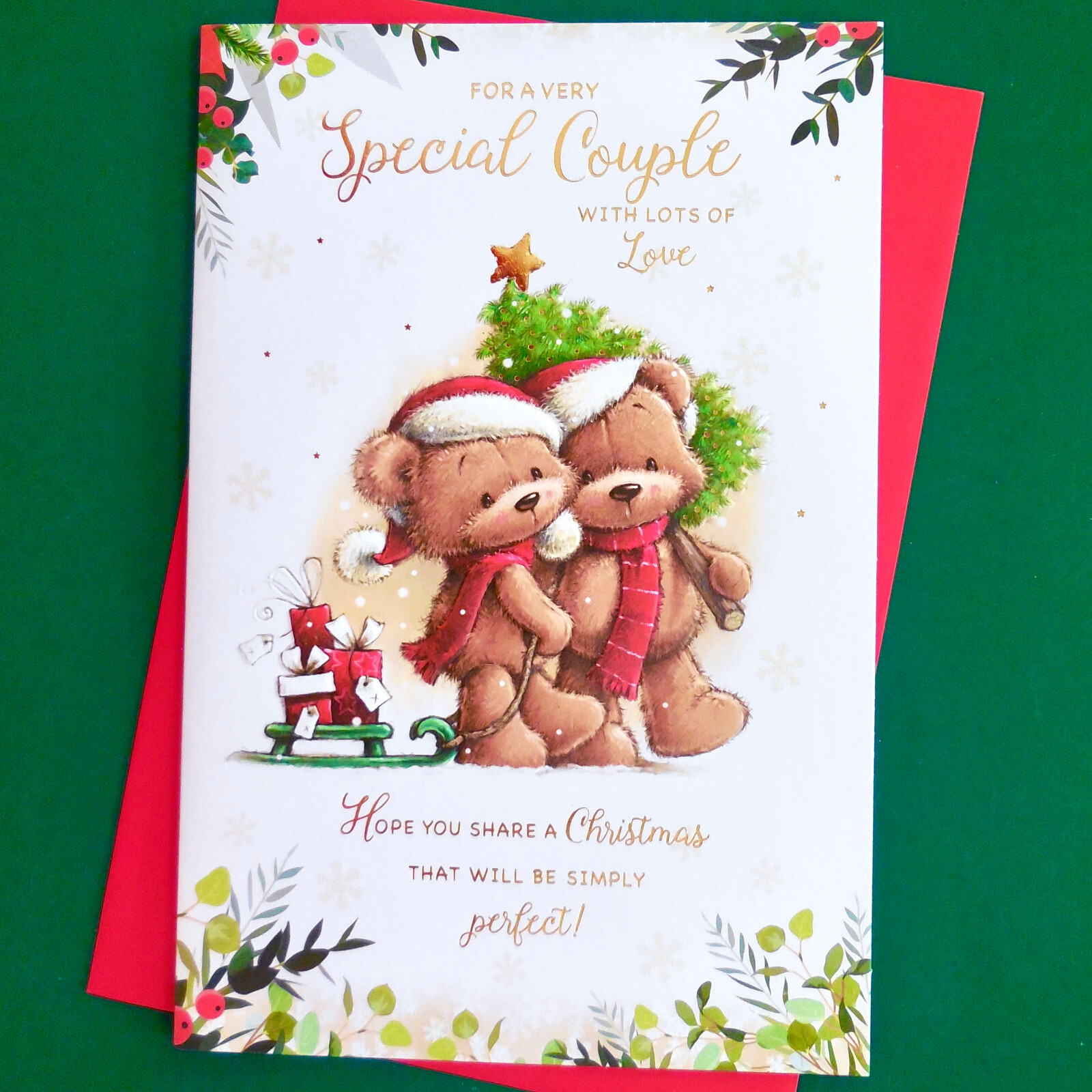 Special Couple Christmas Card 9""x6"" Cute Teddy Bears Message Verse Words Friends