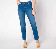 Women with Control Contour Curves Indigo Denim Pants-Med Wash-Petite 12-A679593