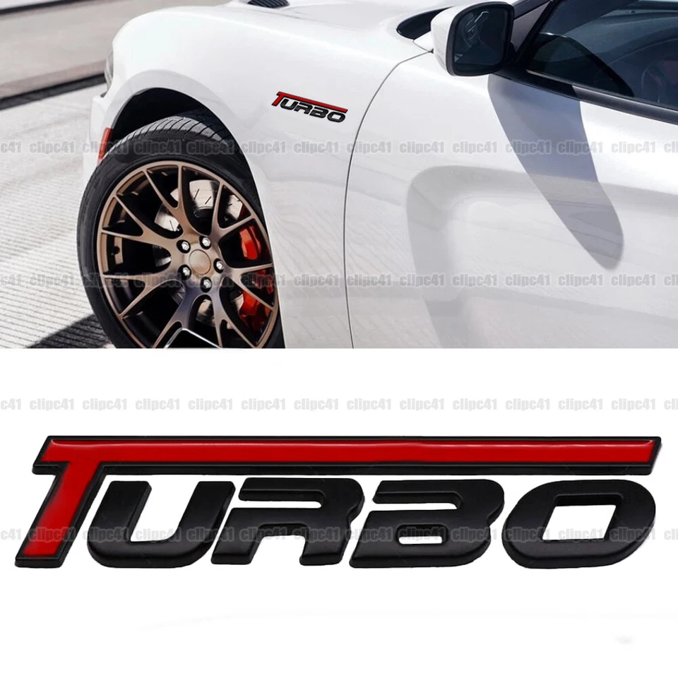 Black Car 3D Turbo Metal Zinc Alloy Fender Emblem Rear Trunk Badge Sticker Decal - Image 2 of 4