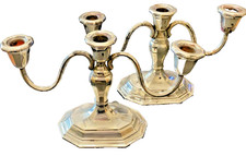 Antique Pair of Alpacca Silver Plated 3 Sconced Candelabras