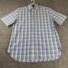 Tommy Hilfiger shirt men's medium blue white plaid short sleeve button down