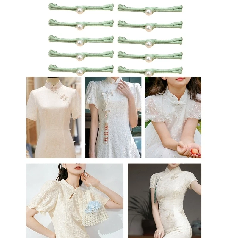 10pcs Dusty Chinese Knot Fasteners Pearls Embellished Buttons Sewing Button - Image 3 of 4