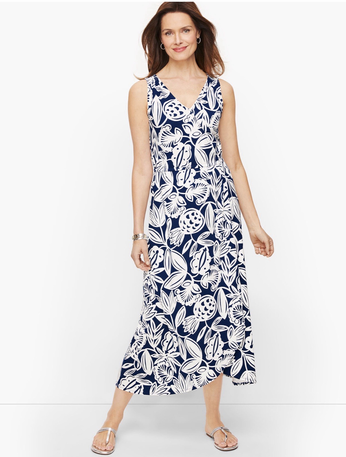 Talbots Faux Wrap Long Maxi Dress Womens XS Blue White Tropical Floral V Neck thumbnail 10