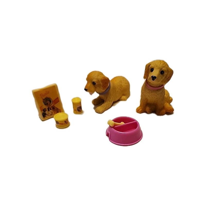 Mattel Barbie Pets Bobble Head Dogs 2001 Golden Retriever Set BOBBIN BOW WOWS 