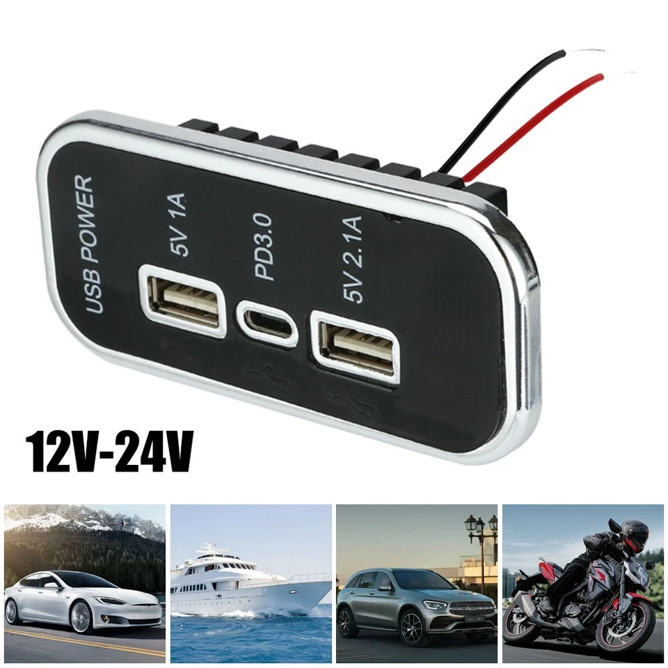 12V Auto Dual USB Typ C Ladegerät KFZ Buchse Licht Einbau Steckdose für Wohnwage - Bild 3 von 4