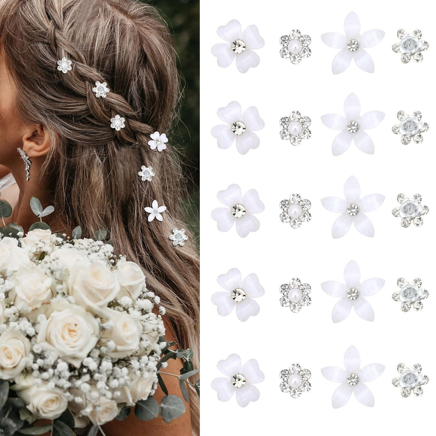 Mini Rhinestone Hair Pins - 20Pcs Cute Small Decorative Wedding & Bridal Barrett