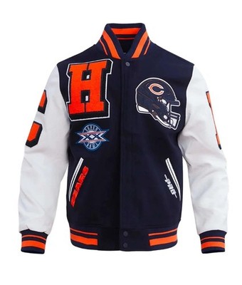 Men's C Bears Blue Wool White Sleeves Football Letterman Baseball Varsity Jacket