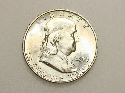 1949-D 50C FRANKLIN SILVER HALF DOLLAR GEM BU