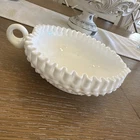 Vintage Fenton Milk Glass Candy Dish White Hobnail Heart Shaped w/Ruffled Edges