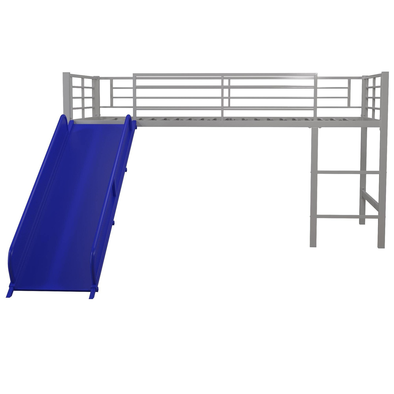 DHP Junior Twin Metal Loft Bed with Slide, Multifunctional - SILVER/BLUE