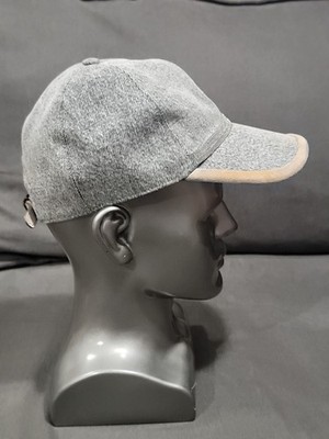 Brunello Cucinelli Denim Suede Leather Monili Baseball Cap Hat Gray/Tan $795