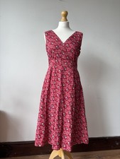 Seasalt Killigrew Dress Women's 12 Red Floral Fit & Flare Midi Sleeveless V Neck