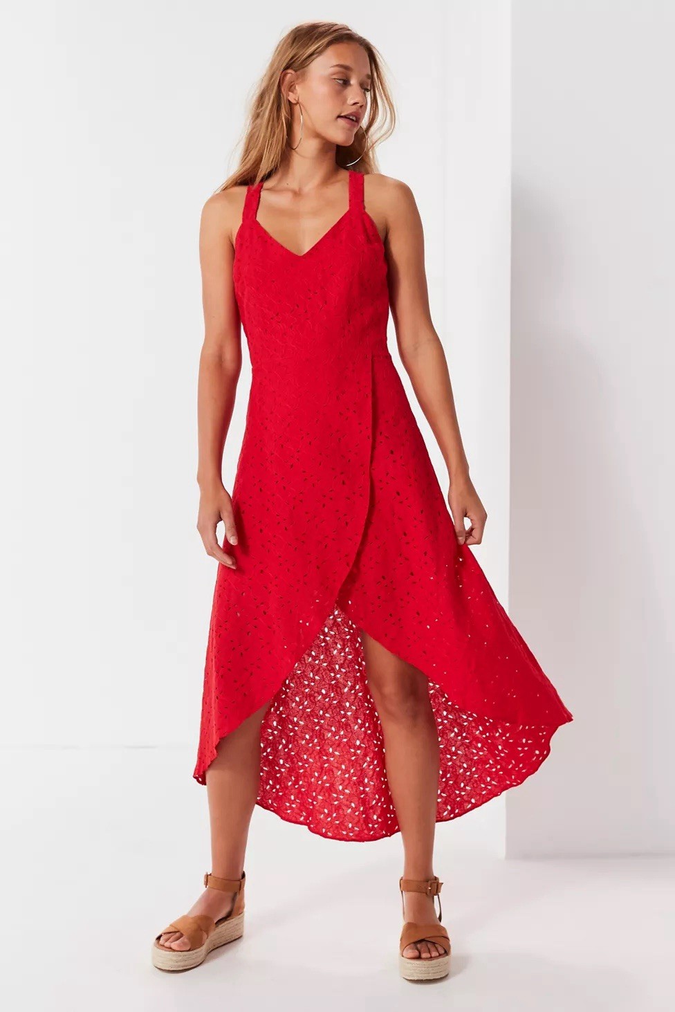 J.O.A. Urban Outfitters V-Neck Sleeveless Tulip Hem Open Back Dress Red Size M