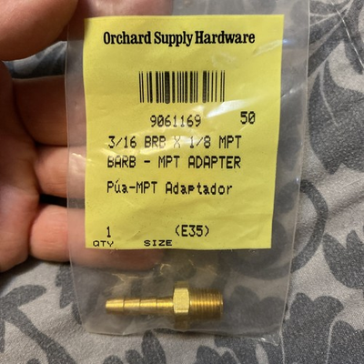 #ad Orchard Supply Hardware Part 906 1169 3 16 Brb X 1 8 Mpt Adapter $10.00