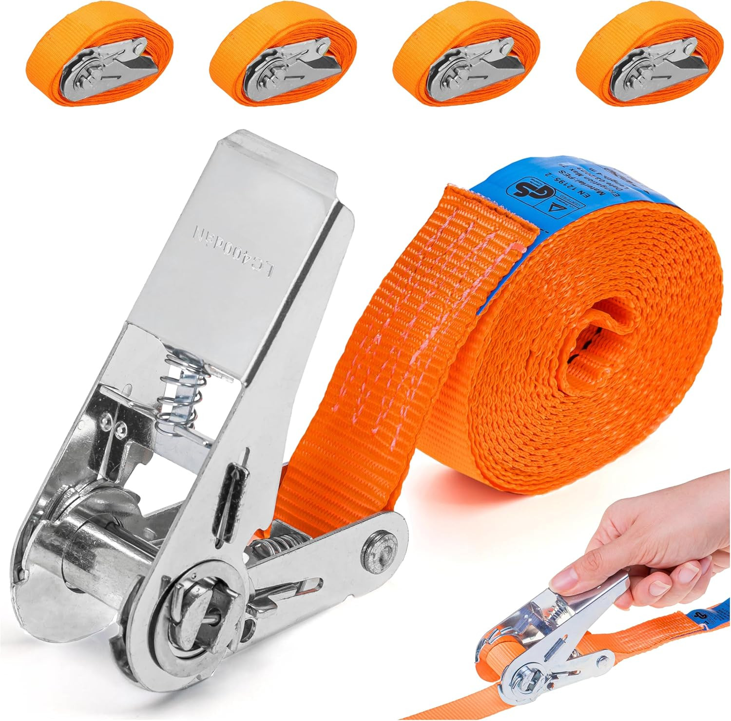 4 Cinghie di Ancoraggio 800 Kg con Cricchetto 25 mm - Offerta Set