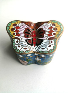 Vintage Cloisonné Enamel Metal Butterfly Trinket Box