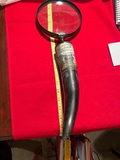 VINTAGE  MAGNIFYING GLASS HANDHELD  MAGNIFIER BONE HANDLE OFFICE DECOR