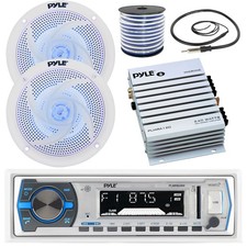 Pyle PLMRB29W Receiver, 2x 6.5'' Blue LED Speakers w/ Wire, 2-CH Amp, Antenna