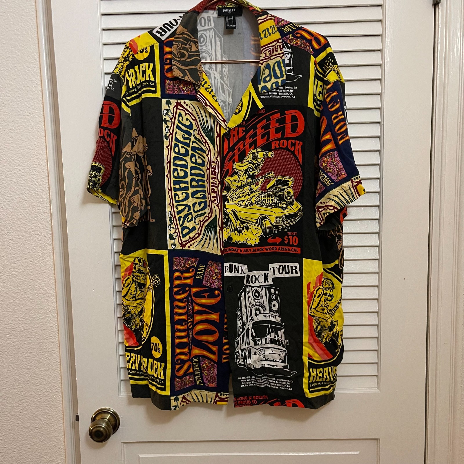 Forever 21 Men Punk Rock Patchwork Button Up Shir… - image 1