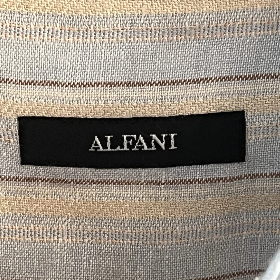 Рубашка Alfani мужская очень большая XL льняная вискозная для лагеря на пуговицах в полоску синяя желтая - Изображение 3 из 4