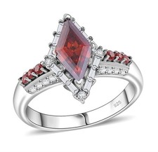 New With Tags Genuine Red Moissanite Ring 1.75ct Rhodium Over Solid Sterling 10