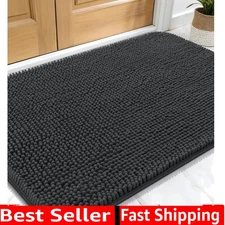 Elegant Dark Grey Dog Door Mat 30x20 - Functional Chenille Moisture Trapper