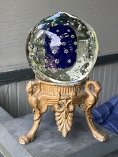 Antique Solid Crystal Ball And Brass Stand Fortune Teller Meditation